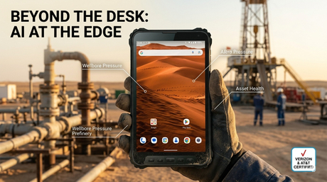 중장비의 예측 유지 관리를 위해 AI 지원 견고한 태블릿을 사용하는 현장 기술자..jpg