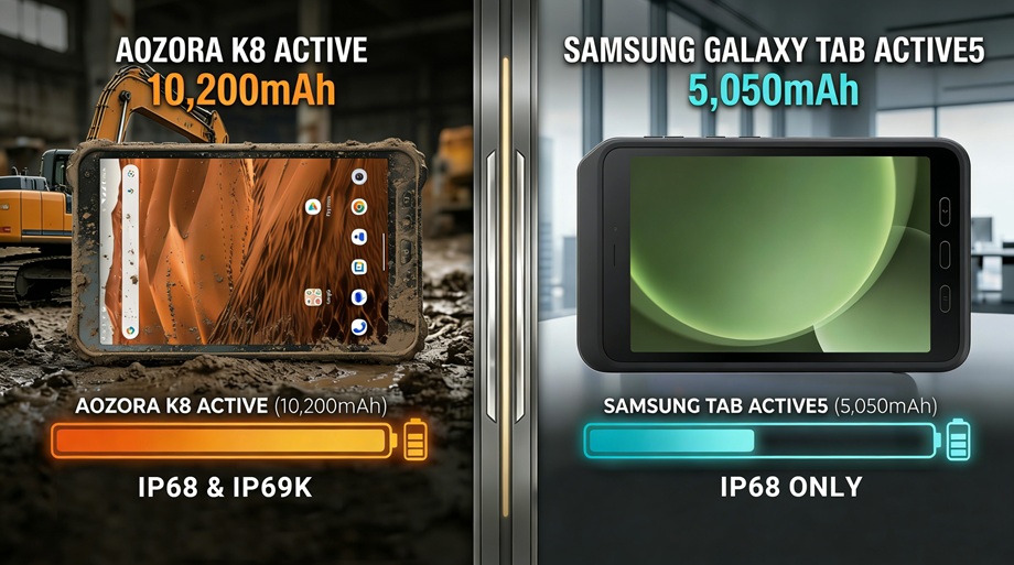 Aozora K8 Active Vs Samsung Tab Active5: Precio 2026 y gu&iacute;a de retorno de la inversi&oacute;n