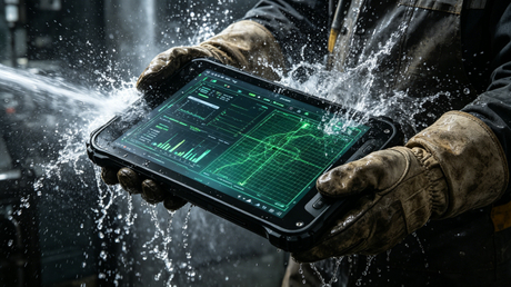 الكمبيوتر اللوحي المتين K8 Active IP69K يتم غسله بواسطة نفاثات المياه الصناعية ذات الضغط العالي.jpg